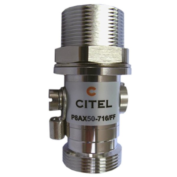 Citel Outdoor RF Protector, Dc-3.5 Ghz, Dc Pass, 780W, Imax 20Ka, Female-Female 716 Connector P8AX50-716/FF